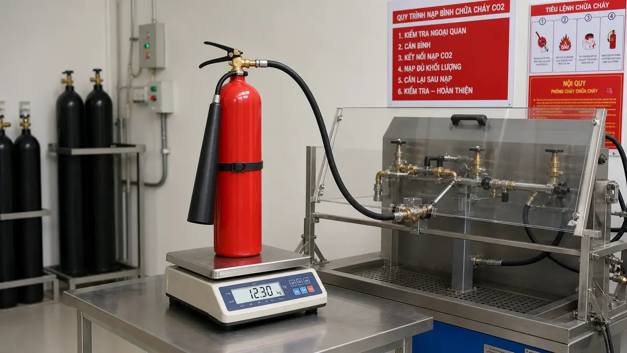 Quy trình nạp sạc bình chữa cháy CO2 an toàn - PCCC An Nhiên