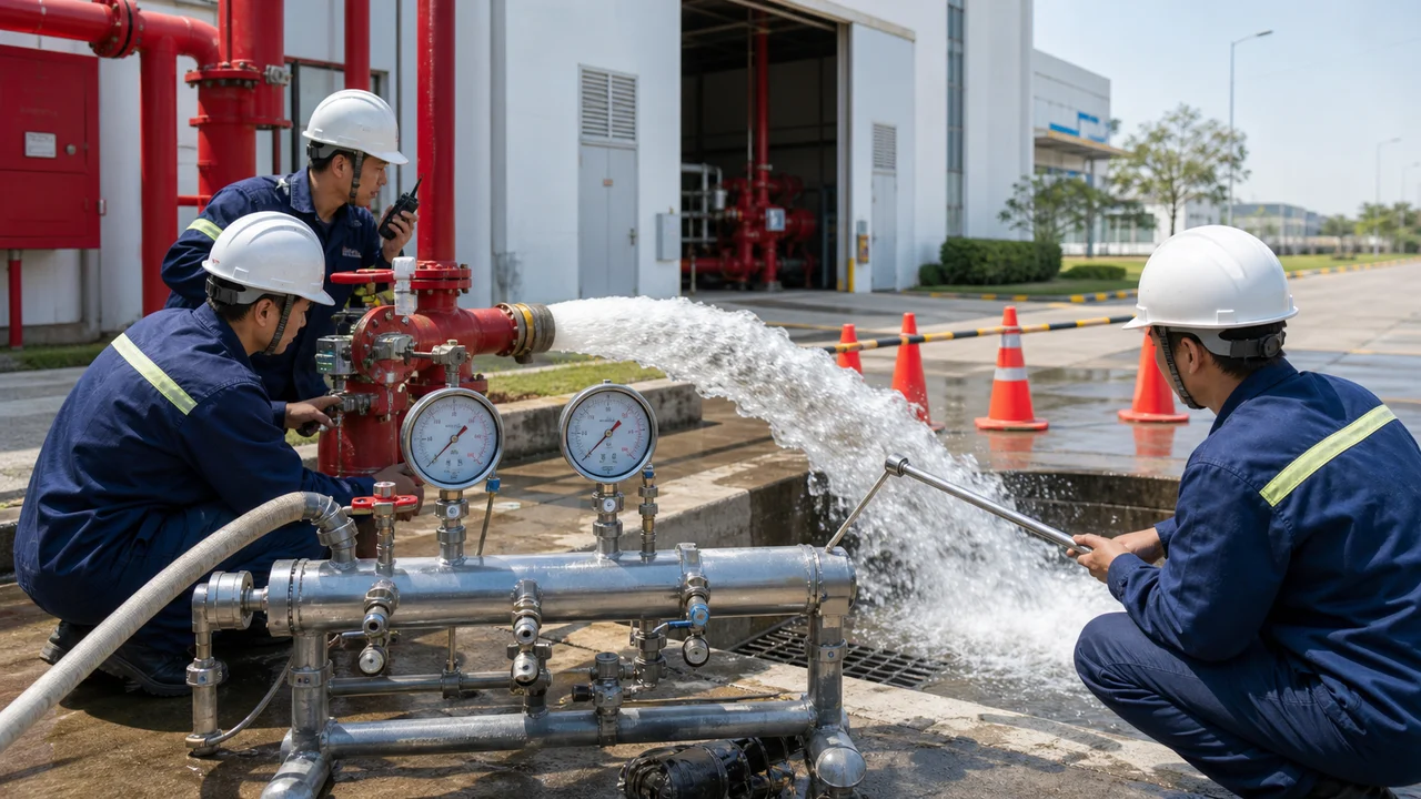 Thử lưu lượng và áp lực hệ thống họng nước, sprinkler trước nghiệm thu