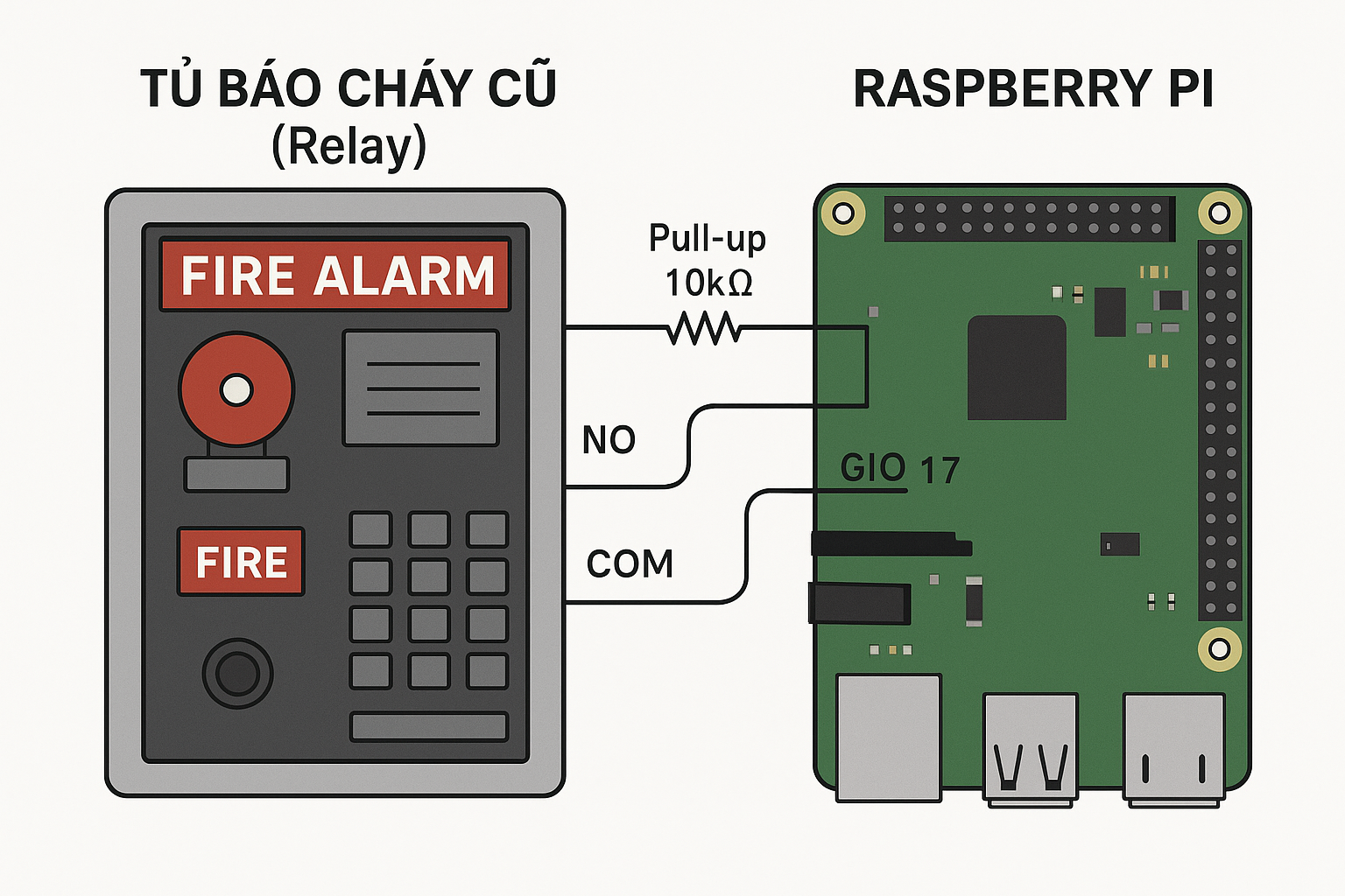 Giải pháp kết nối tủ báo cháy cũ với phần mềm giám sát thông minh bằng Raspberry Pi